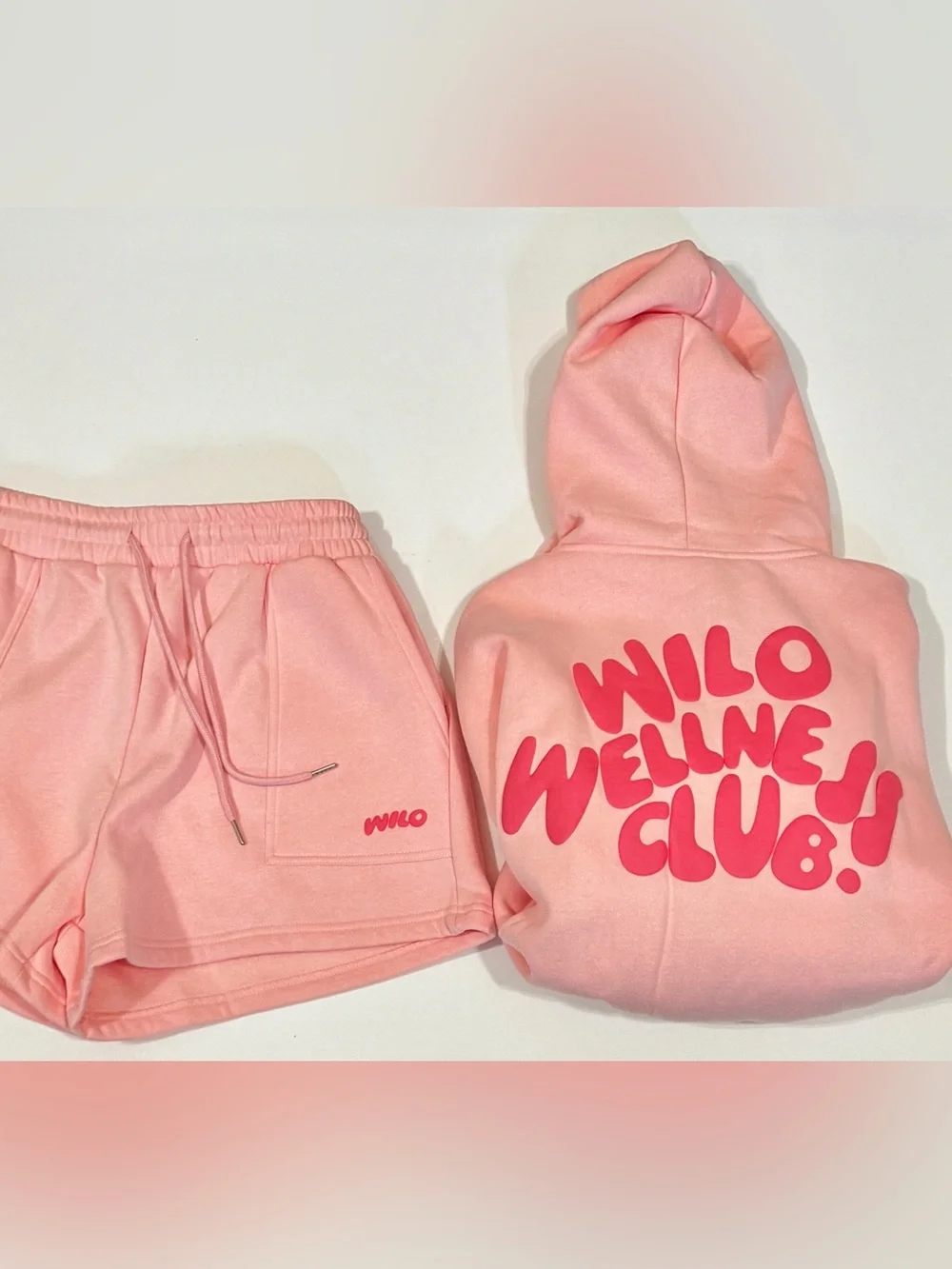Wilo Wellness Club Pink Matching Set NWT Medium Hoodie Shorts Athleisure